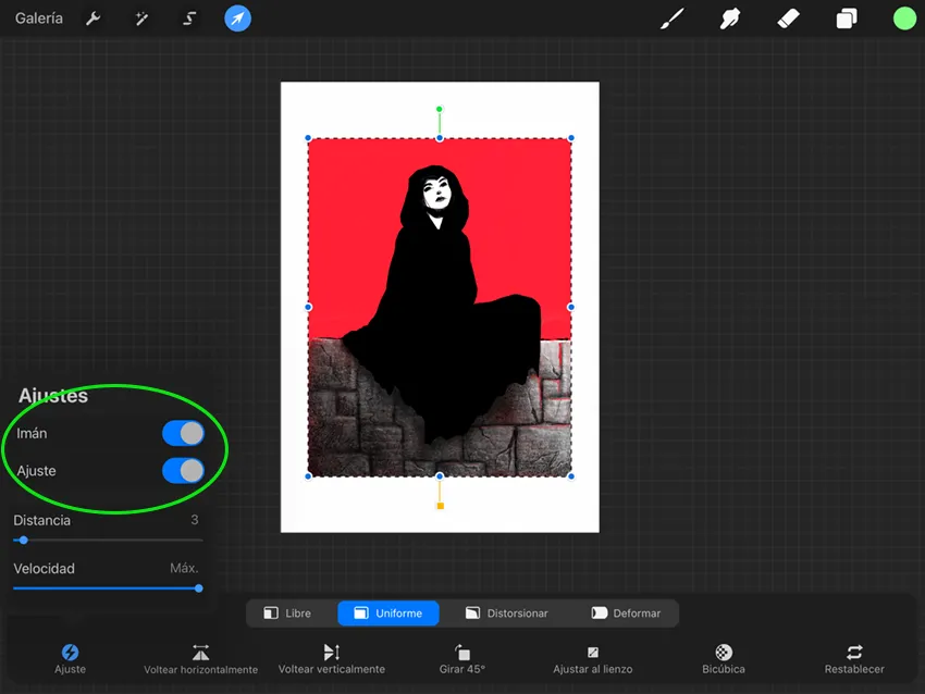 Opciones de escalado para guardar en Procreate